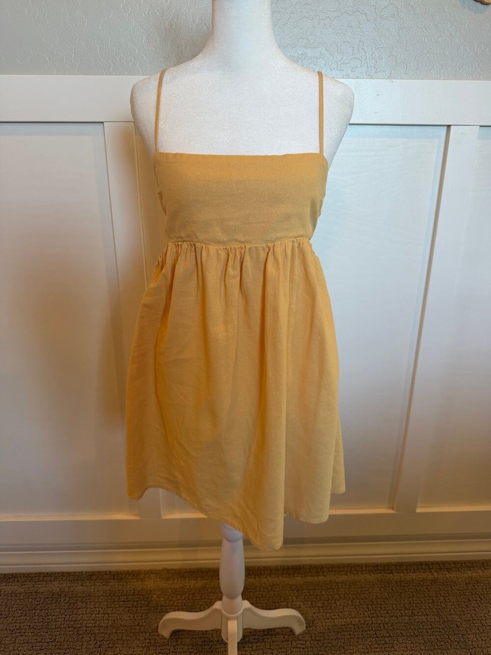 Linen Blend Open Back Mini Sundress Size Small